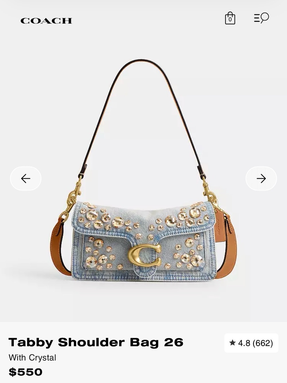 Coach Tabby Shoulder Bag 26 in Light Blue Denim with Gold Accents - Picture 1 of 8